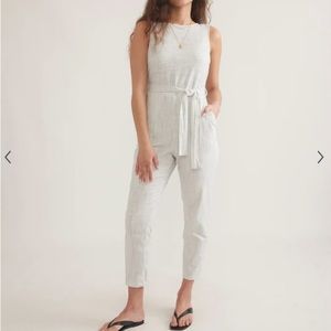 Marine Layer Eloise Stripe Small White Blue Belted Sleeveless Jumpsuit Open Back